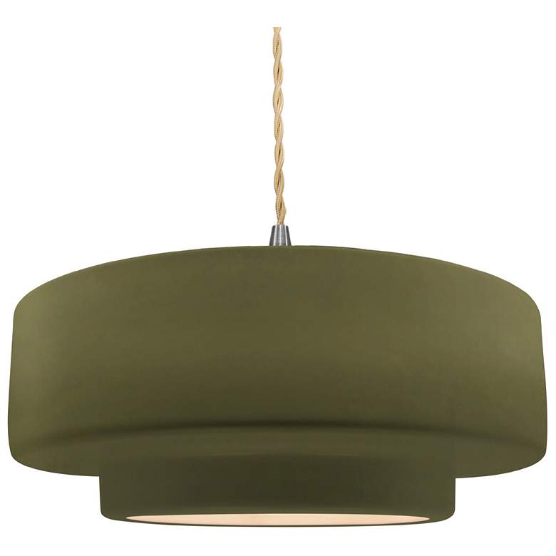 Image 1 16.25"W Matte Green Frame Nickel Large Tier Beige Twisted LED Pendant