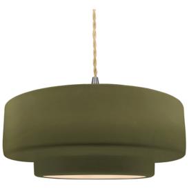 16.25"W Matte Green Frame Nickel Large Tier Beige Twisted LED Pendant 16.25"W Matte Green Frame Nickel Large Tier Beige Twisted LED Pendant
