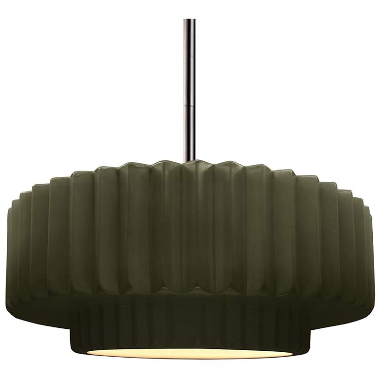 Image 2 16.25"W Matte Green Frame Nickel Large Tier Pleated Stem LED Pendant more views