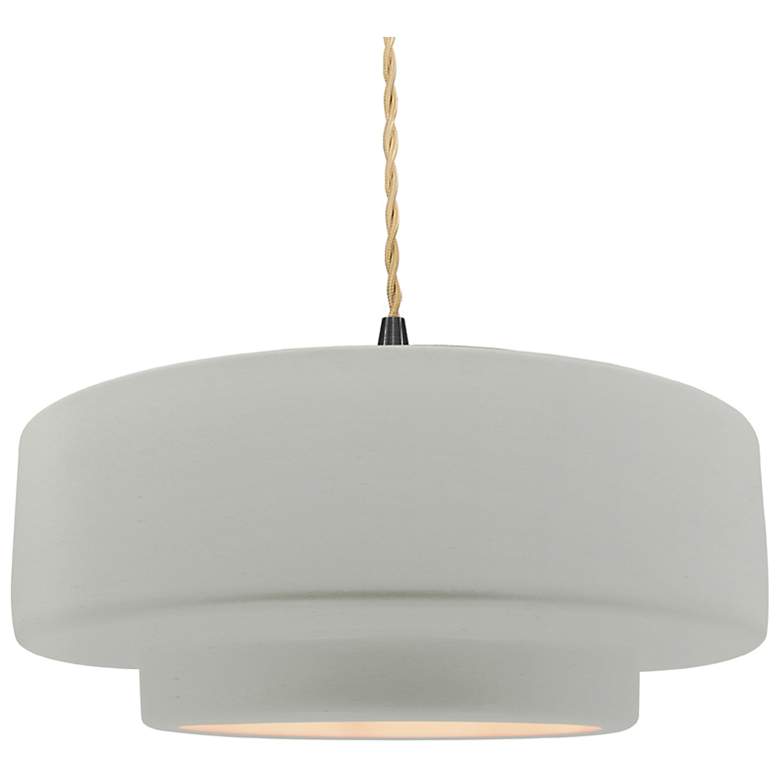 Image 1 16.25"W Matte White Frame Matte Black Large Tier Beige Twisted Pendant
