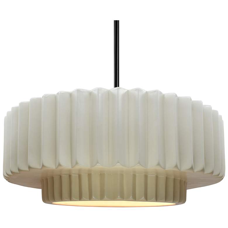 Image 1 16.25"W Matte White Frame Matte Black Large Tier Pleated Stem LED Pend