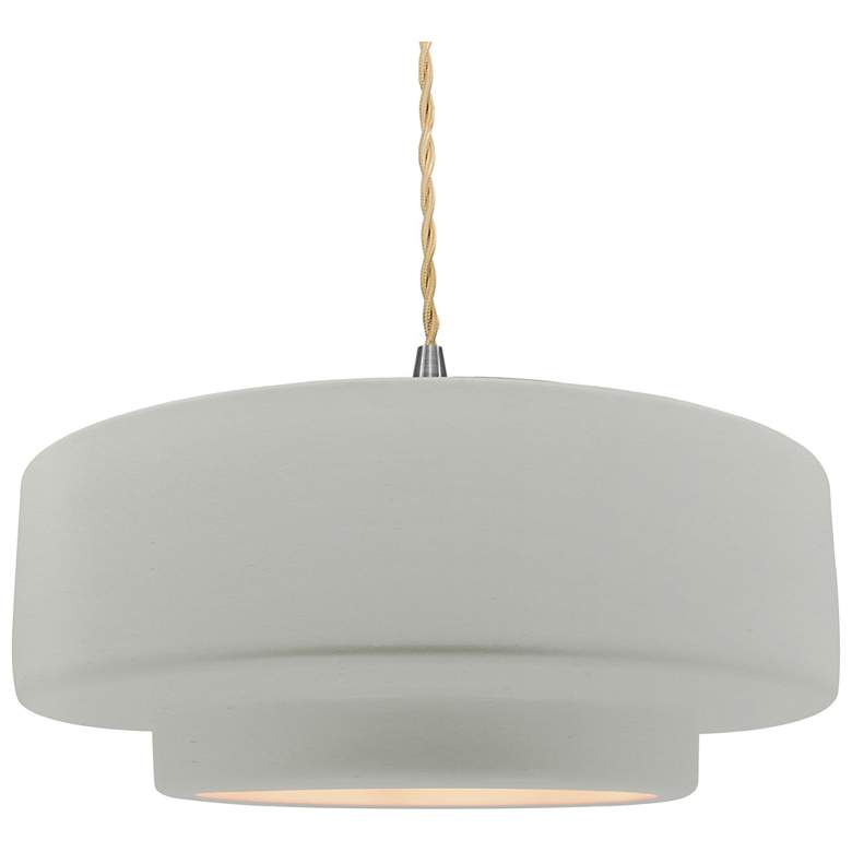 Image 1 16.25"W Matte White Frame Nickel Large Tier Beige Twisted LED Pendant