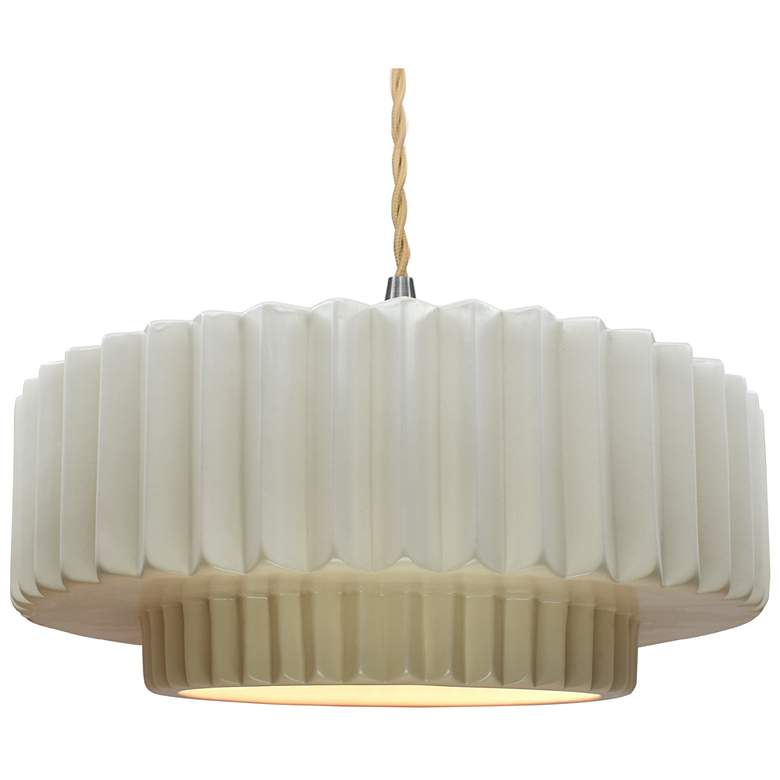 Image 1 16.25"W Matte White Frame Nickel Large Tier Pleated Twisted LED Pendan