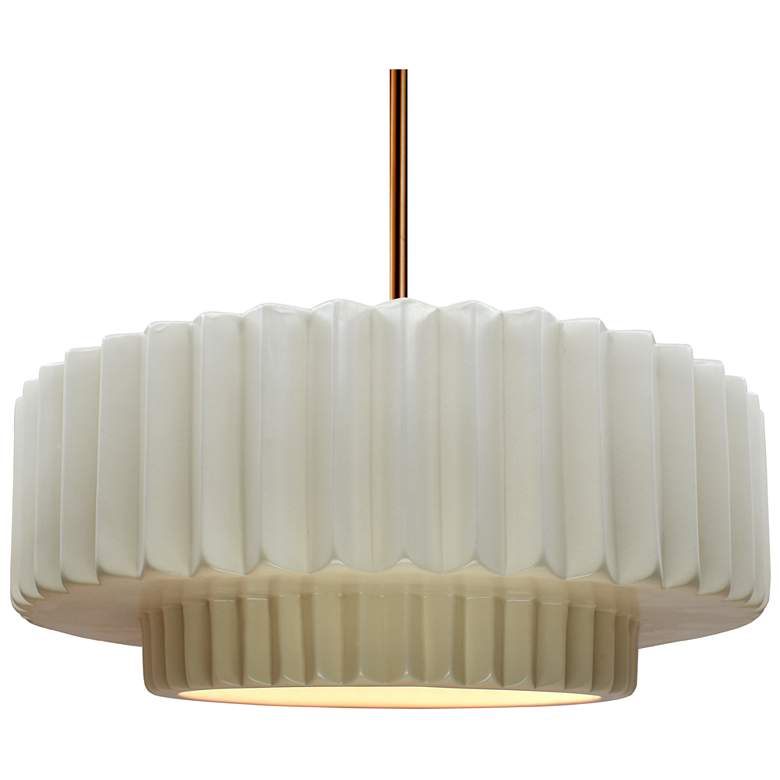 Image 1 16.25"W Matte White Frame Polished Brass Large Tier Pleated Stem Penda