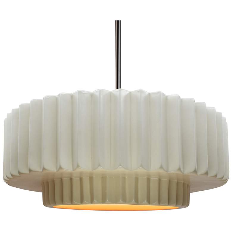 Image 1 16.25"W Matte White/Gold Frame Nickel Large Tier Pleated Stem LED Pend