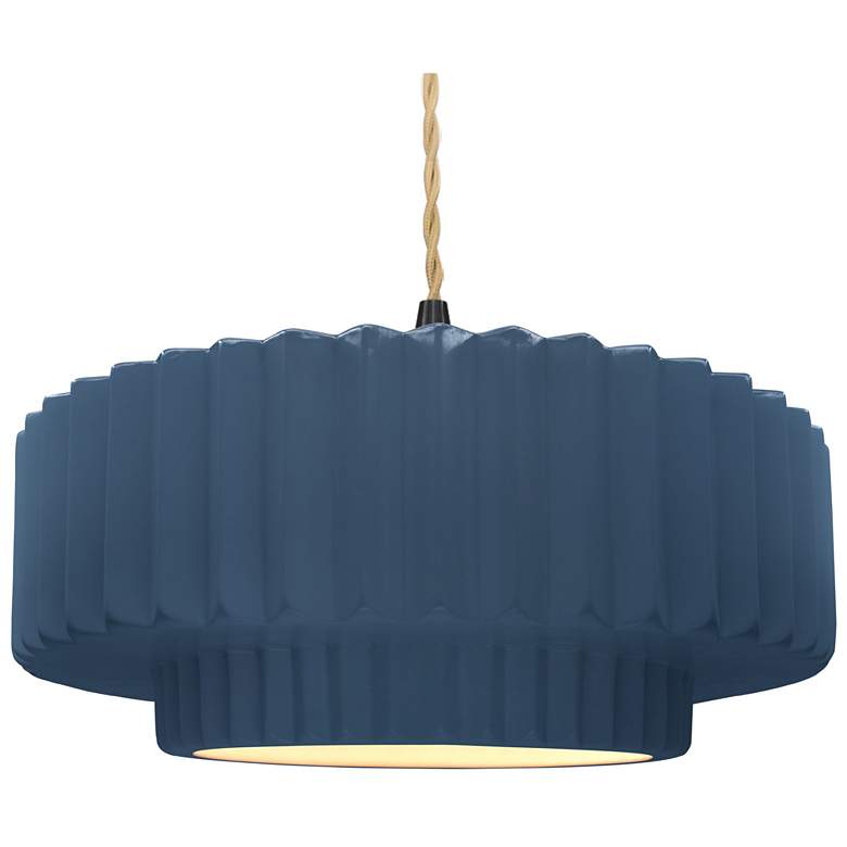 Image 1 16.25"W Midnight Frame Matte Black Large Tier Pleated Twisted LED Pend