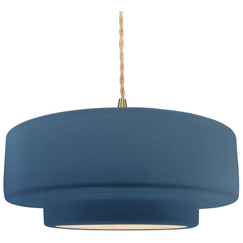 Image 1 16.25"W Midnight/White Frame Brushed Brass Large Tier Beige Twisted Pe