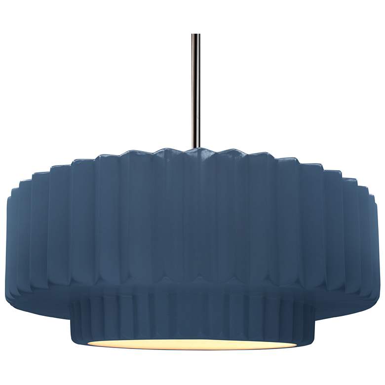 Image 1 16.25"W Midnight/White Frame Nickel Large Tier Pleated Stem LED Pendan