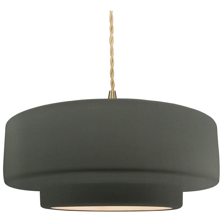 Image 1 16.25"W Pewter Green Frame Brushed Brass Large Tier Twisted LED Pendan
