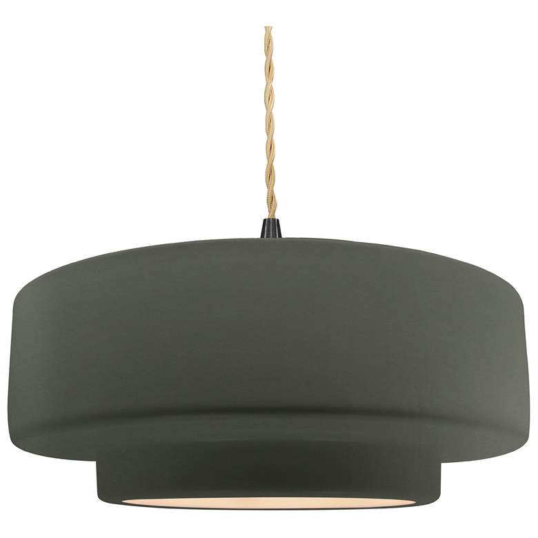 Image 1 16.25"W Pewter Green Frame Matte Black Large Tier Beige Twisted LED Pe