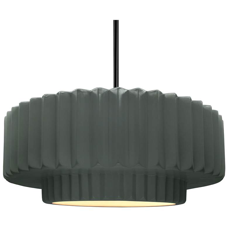 Image 1 16.25"W Pewter Green Frame Matte Black Large Tier Pleated Stem LED Pen