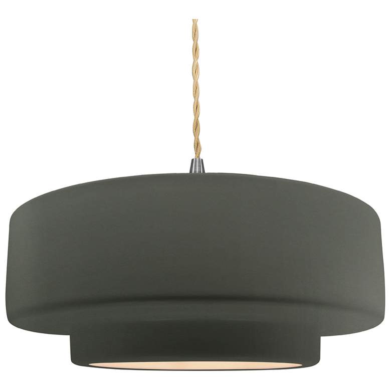 Image 1 16.25"W Pewter Green Frame Nickel Large Tier Beige Twisted LED Pendant