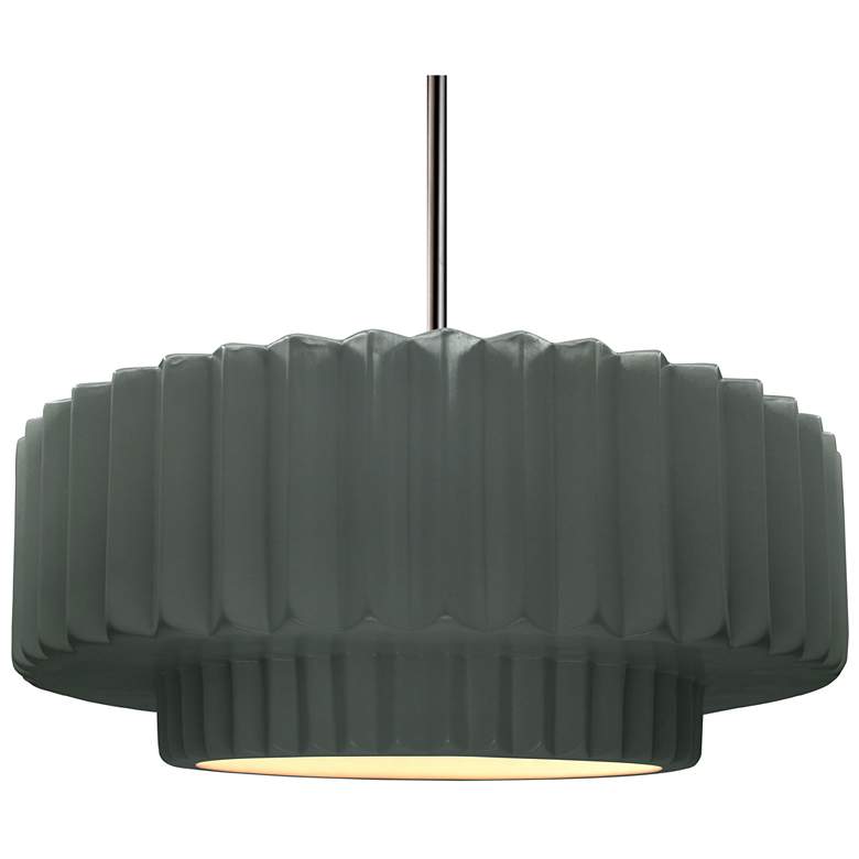 Image 1 16.25"W Pewter Green Frame Nickel Large Tier Pleated Stem LED Pendant