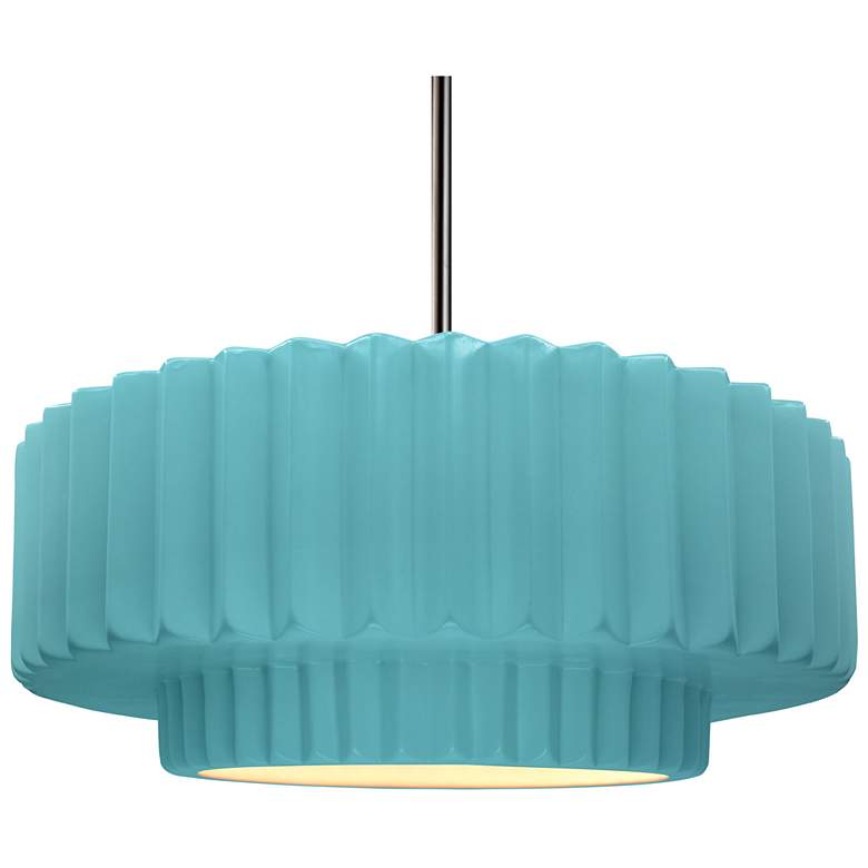 Image 1 16.25"W Reflecting Pool Frame Nickel Large Tier Pleated Stem LED Penda