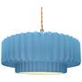 1_16.25"W Sky Blue Frame Brushed Brass Large Tier Pleated Twisted LED Pe