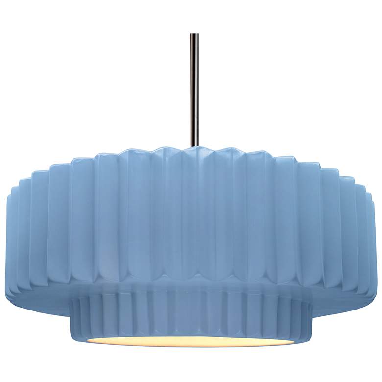 Image 1 16.25"W Sky Blue Frame Nickel Large Tier Pleated Rigid Stem Kit LED Pe
