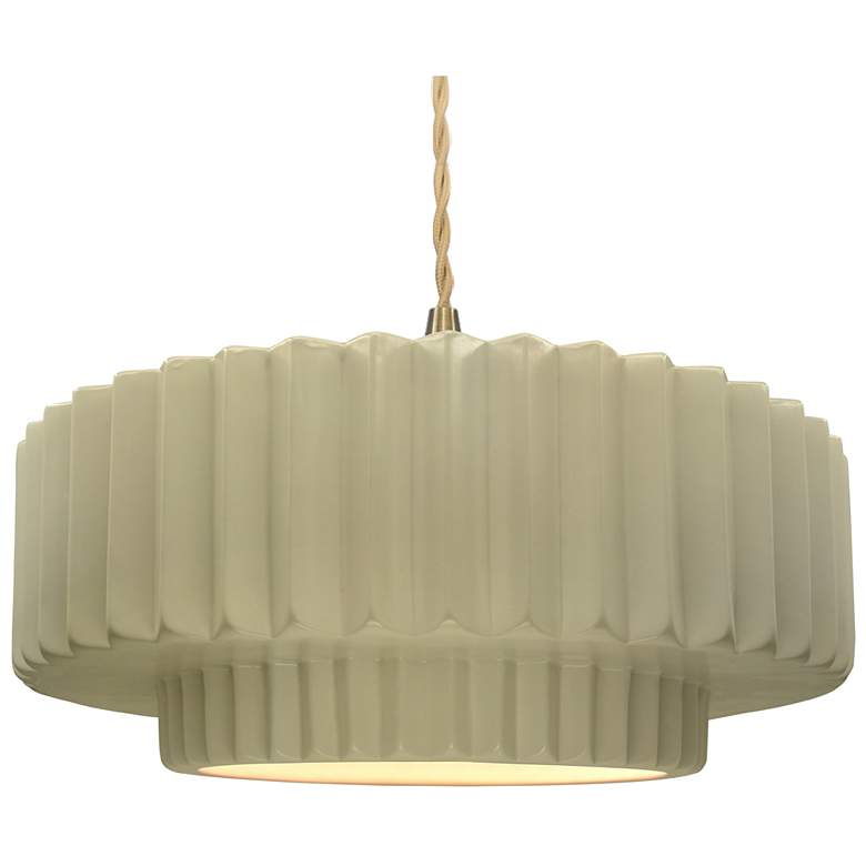 Image 1 16.25"W Vanilla Frame Brushed Brass Large Tier Pleated Twisted LED Pen