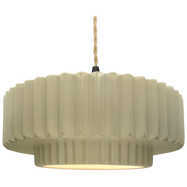 Image 1 16.25"W Vanilla Frame Matte Black Large Tier Pleated Twisted LED Penda