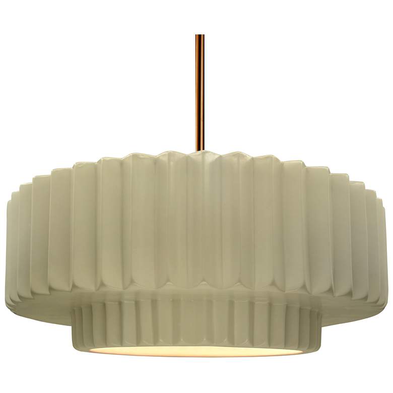 Image 1 16.25"W Vanilla Frame Polished Brass Large Tier Pleated Stem LED Penda