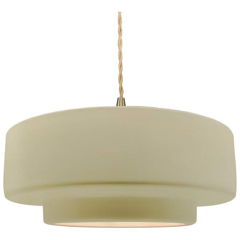 Image 1 16.25"W Vanilla Gloss Frame Brushed Brass Large Tier Twisted LED Penda