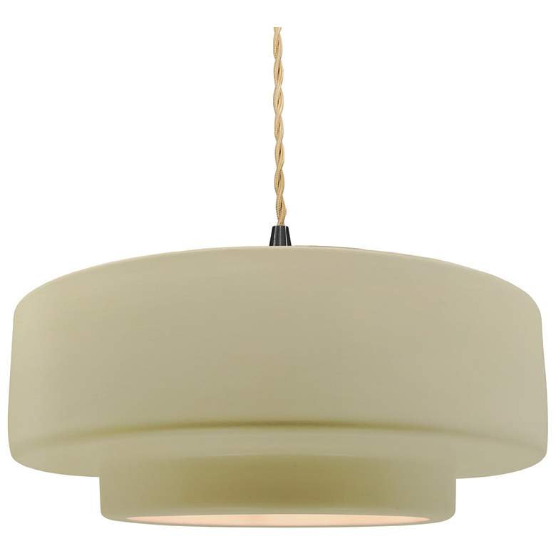 Image 1 16.25"W Vanilla Gloss Frame Matte Black Large Tier Twisted LED Pendant