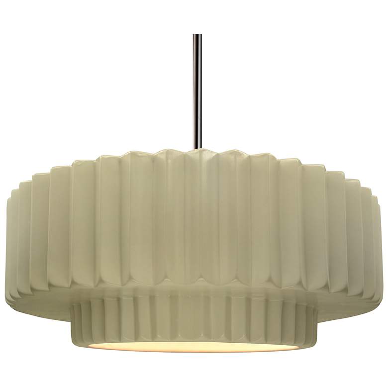 Image 1 16.25"W Vanilla Gloss Frame Nickel Large Tier Pleated Stem LED Pendant
