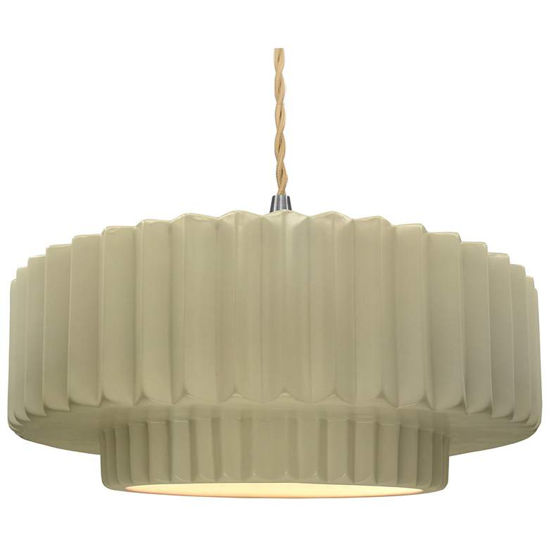 Image 1 16.25"W Vanilla Gloss Frame Nickel Large Tier Pleated Twisted LED Pend