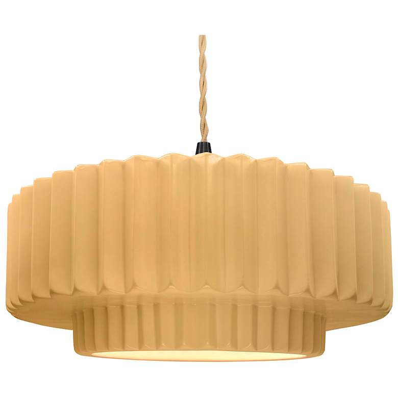 Image 1 16.25"W Yellow Frame Matte Black Large Tier Pleated Twisted LED Pendan