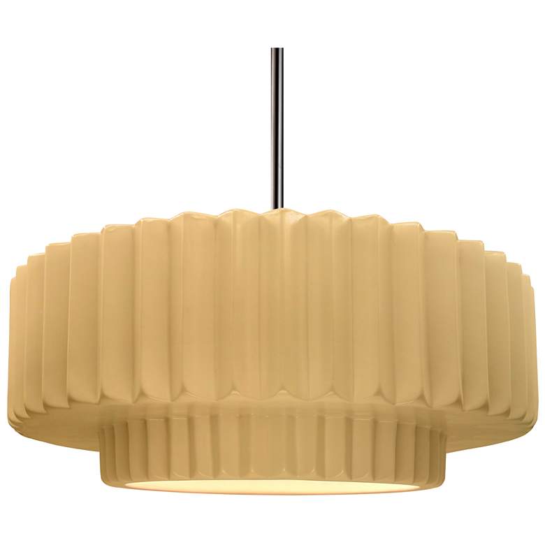 Image 1 16.25"W Yellow Frame Nickel Large Tier Pleated Rigid Stem Kit LED Pend