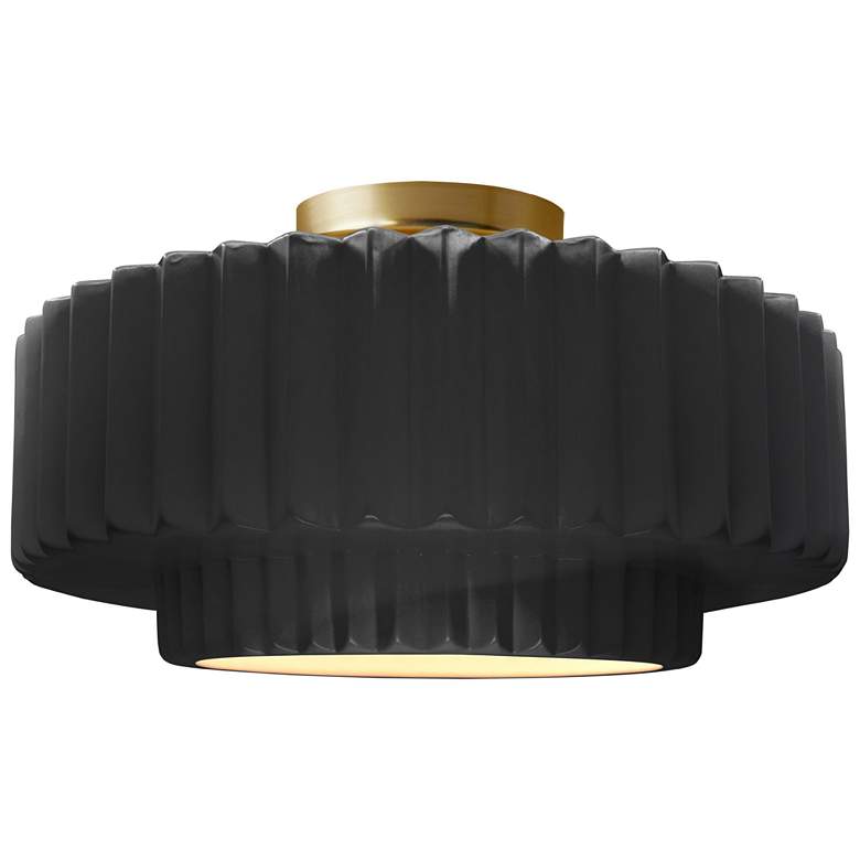 Image 1 16.5"W Black/White Frame Brushed Brass Large Tier Pleated LED Semi.Flu
