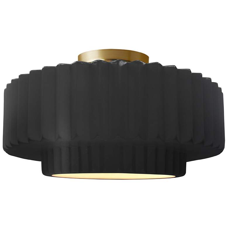 Image 1 16.5"W Carbon Frame Brushed Brass Large Tier Pleated LED Semi.Flush