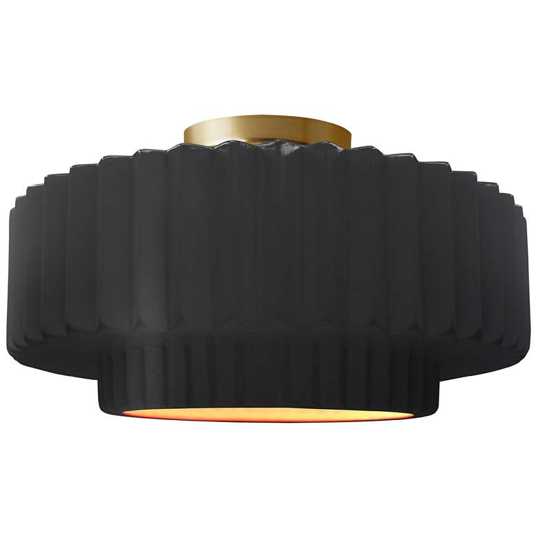Image 1 16.5"W Carbon/Gold Frame Brushed Brass Large Tier Pleated LED Semi.Flu