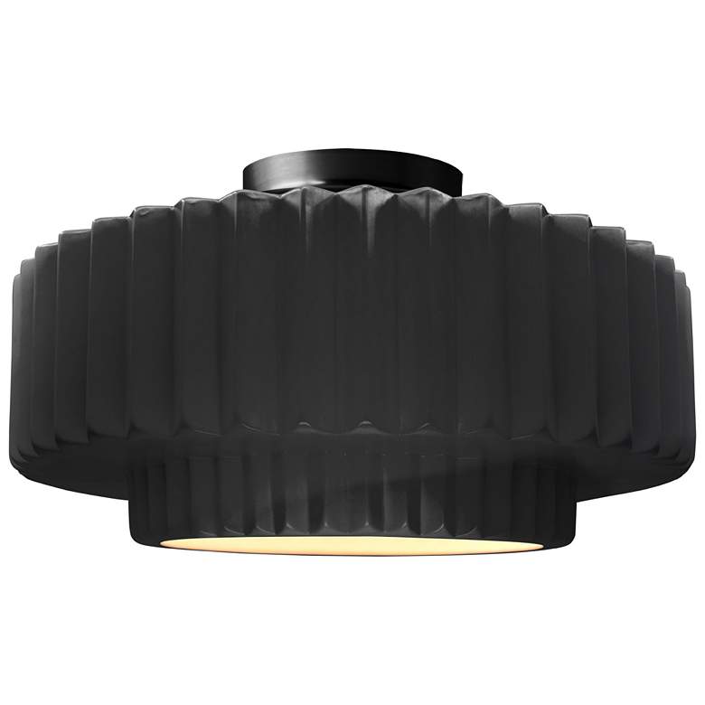 Image 1 16.5"W Gloss Black Frame Matte Black Large Tier Pleated LED Semi.Flush