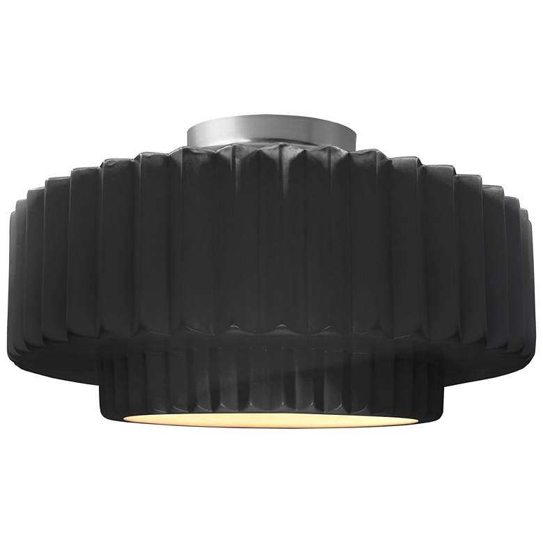 Image 1 16.5"W Gloss Black/White Frame Nickel Large Tier Pleated LED Semi.Flus