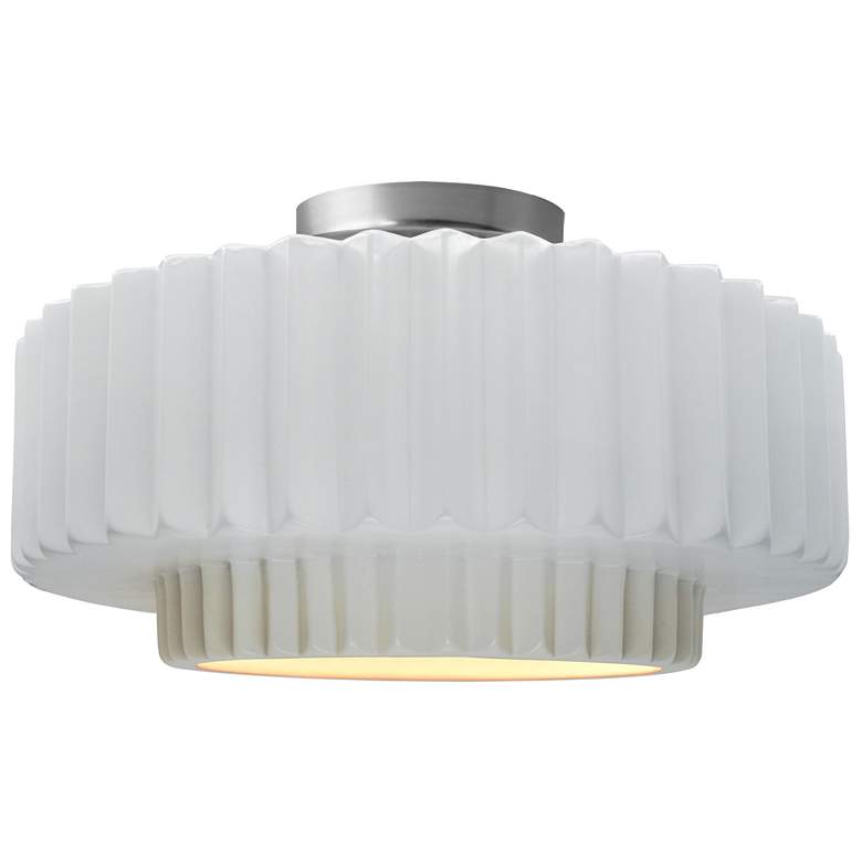 Image 1 16.5"W Gloss White Sided Frame Nickel Large Tier Pleated LED Semi.Flus