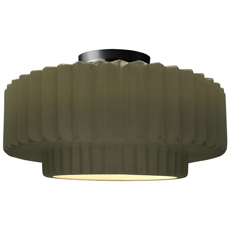 Image 1 16.5"W Matte Green Frame Matte Black Large Tier Pleated LED Semi.Flush