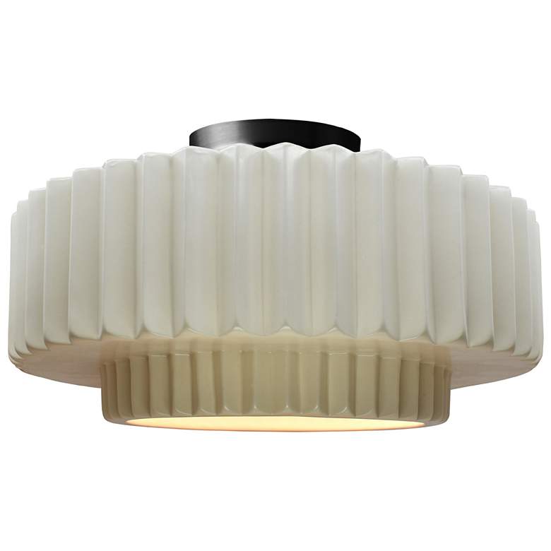 Image 1 16.5"W Matte White Frame Matte Black Large Tier Pleated LED Semi.Flush
