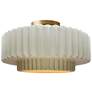 16.5"W Matte White/Gold Frame Brushed Brass Large Tier Pleated Semi.Fl