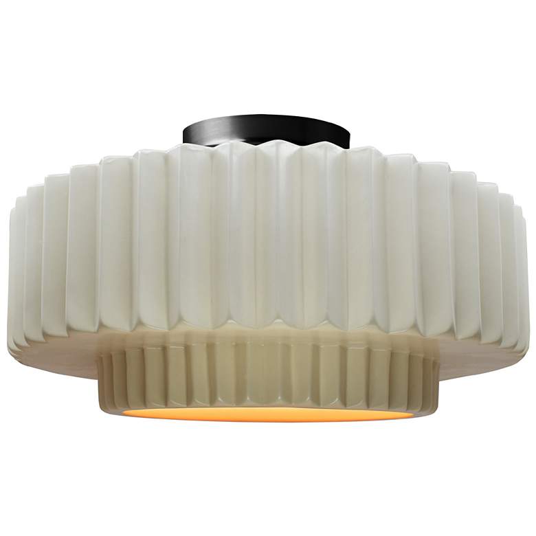 Image 1 16.5"W Matte White/Gold Frame Matte Black Large Tier Pleated LED Semi.