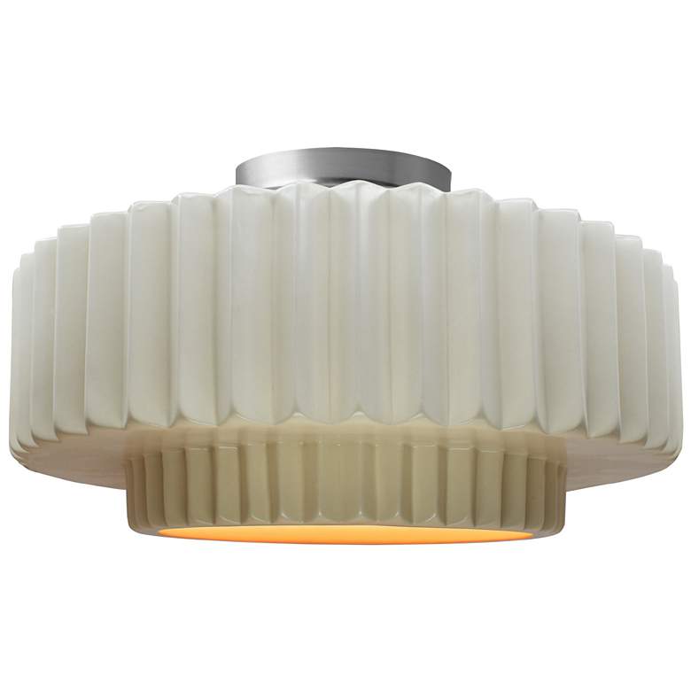 Image 1 16.5"W Matte White/Gold Frame Nickel Large Tier Pleated LED Semi.Flush