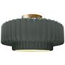 16.5"W Pewter Green Frame Brushed Brass Large Tier Pleated LED Semi.Fl