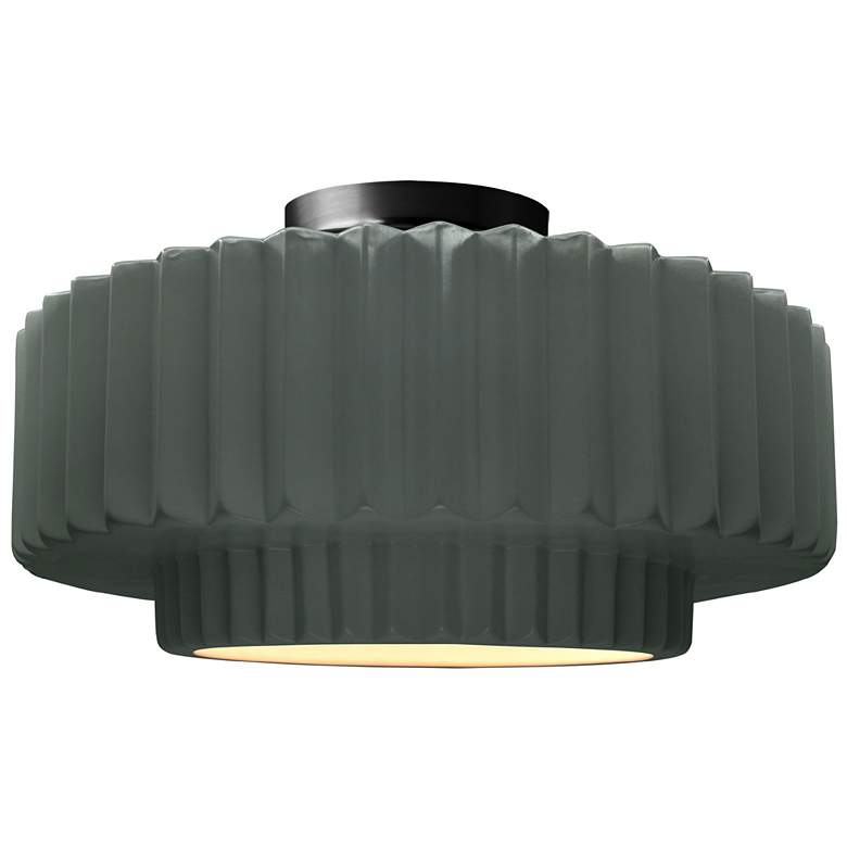 Image 1 16.5"W Pewter Green Frame Matte Black Large Tier Pleated LED Semi.Flus