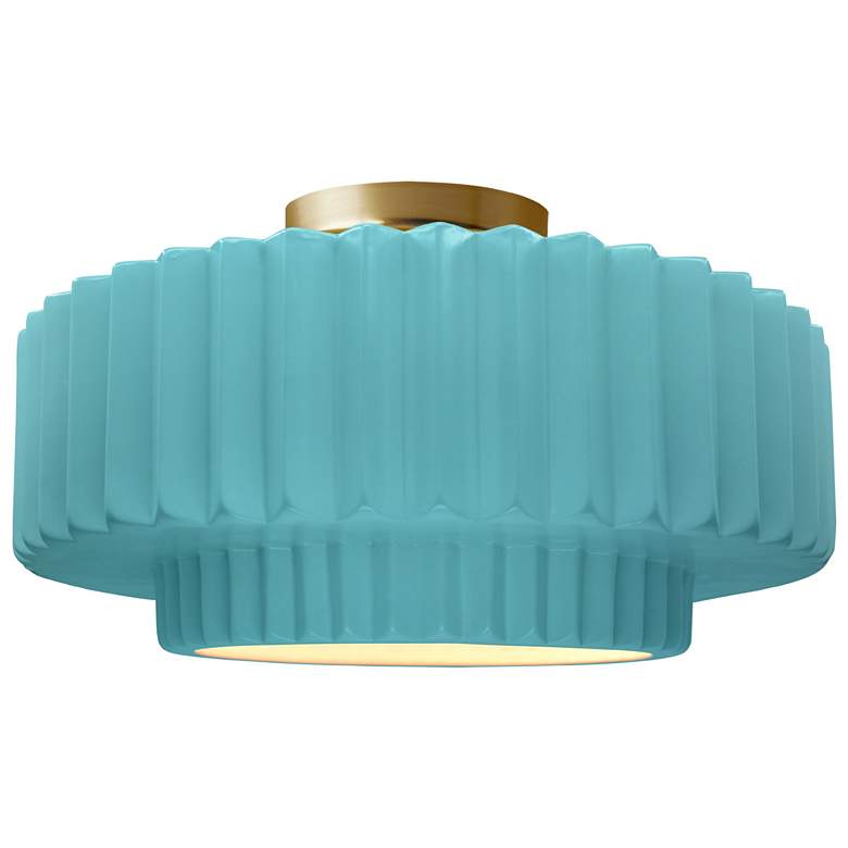 Image 1 16.5"W Reflecting Pool Frame Brushed Brass Large Tier Pleated Semi.Flu