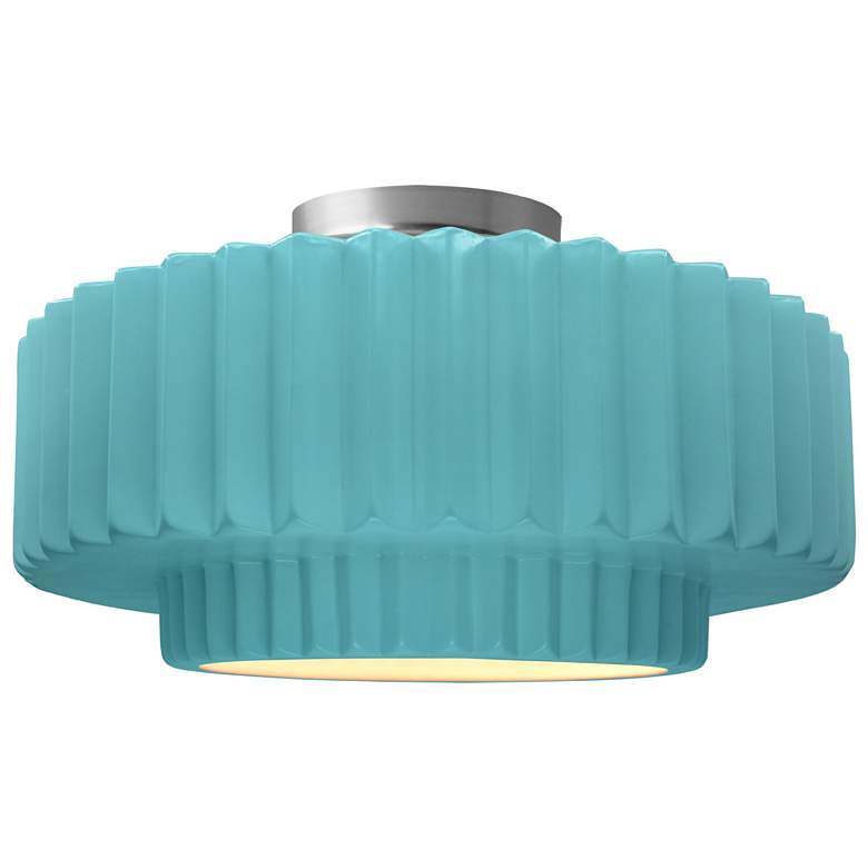 Image 1 16.5"W Reflecting Pool Frame Nickel Large Tier Pleated LED Semi.Flush