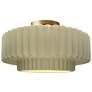 16.5"W Vanilla Gloss Frame Brushed Brass Large Tier Pleated Semi.Flush