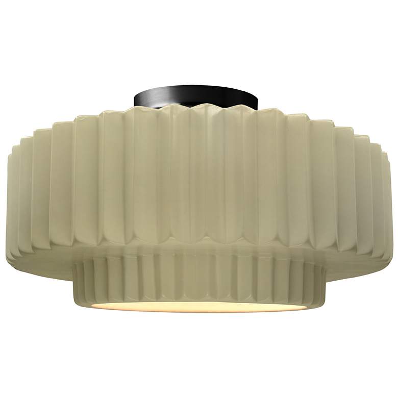 Image 1 16.5"W Vanilla Gloss Frame Matte Black Large Tier Pleated LED Semi.Flu