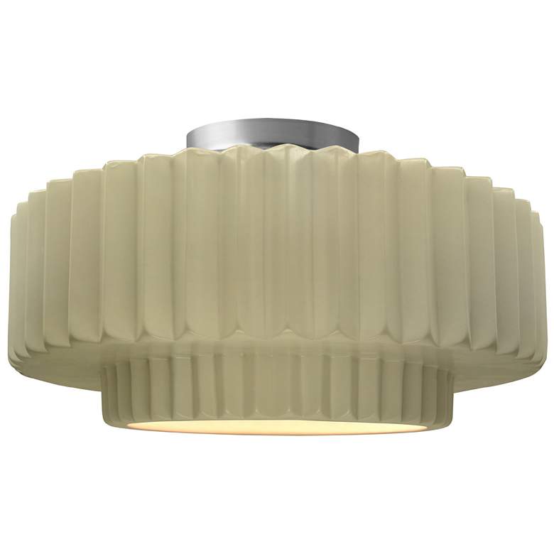 Image 1 16.5"W Vanilla Gloss Frame Nickel Large Tier Pleated LED Semi.Flush