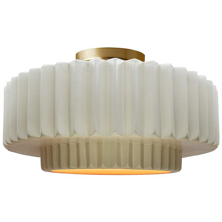 Image 1 16.5"W White/Gold Frame Brushed Brass Large Tier Pleated LED Semi.Flus