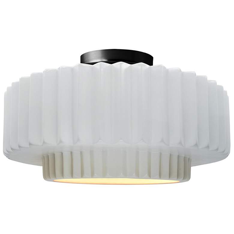 Image 1 16.5"W White Sided Frame Matte Black Large Tier Pleated LED Semi.Flush