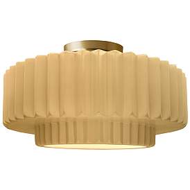Image1 of 16.5"W Yellow Frame Brushed Brass Large Tier Pleated LED Semi.Flush